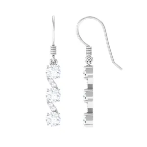 2 CT Round Moissanite Three Stone Dangle Drop Earrings