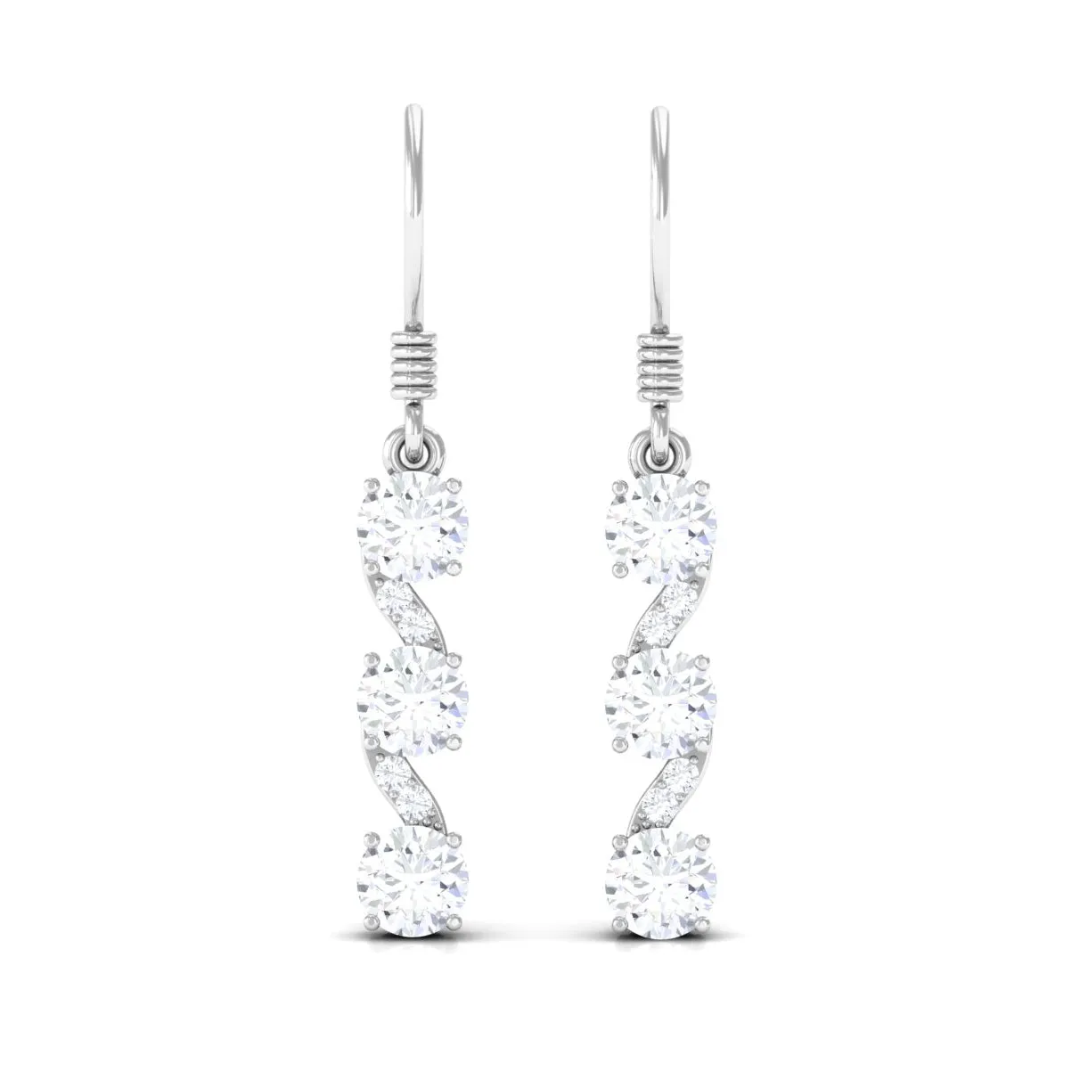 2 CT Round Moissanite Three Stone Dangle Drop Earrings
