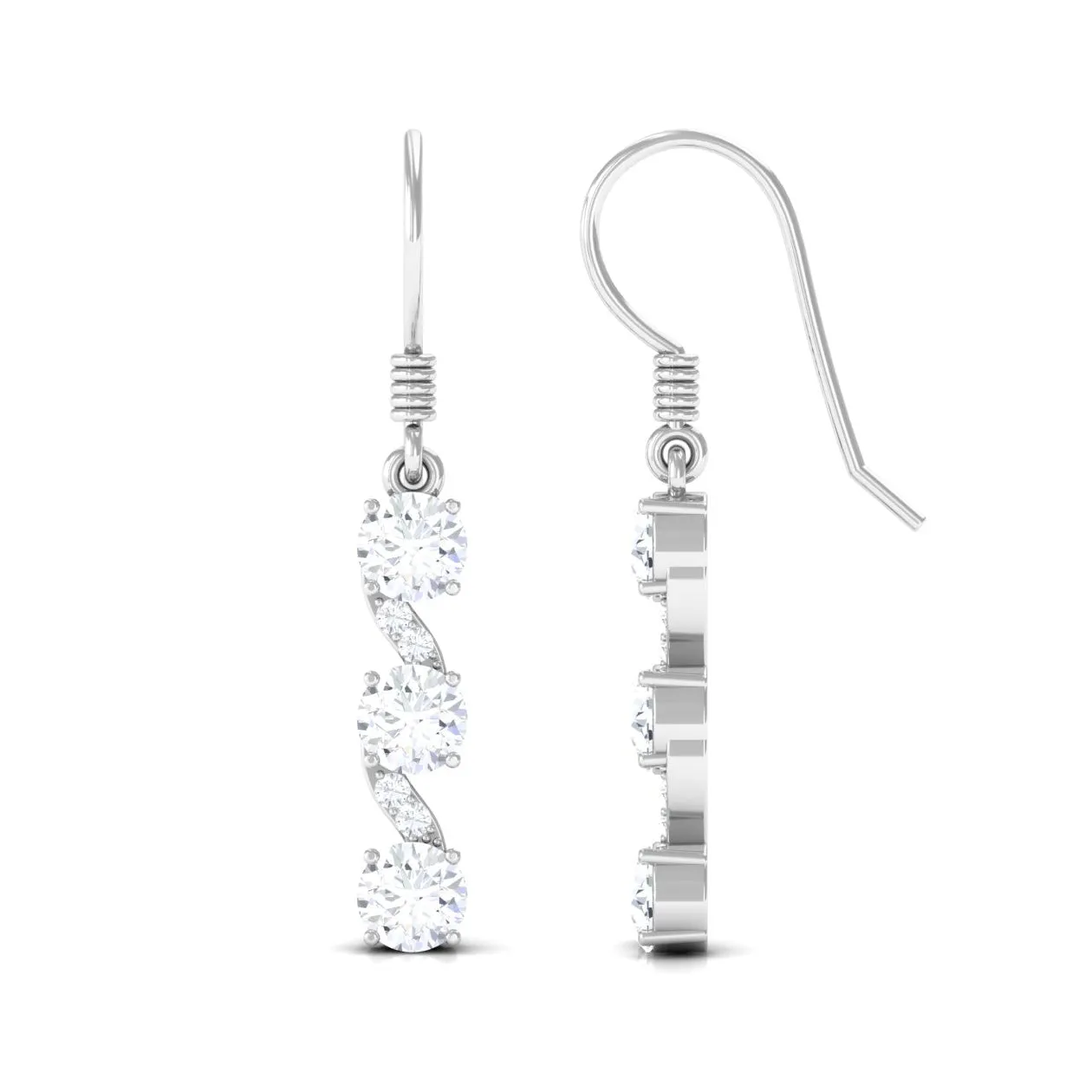 2 CT Round Moissanite Three Stone Dangle Drop Earrings