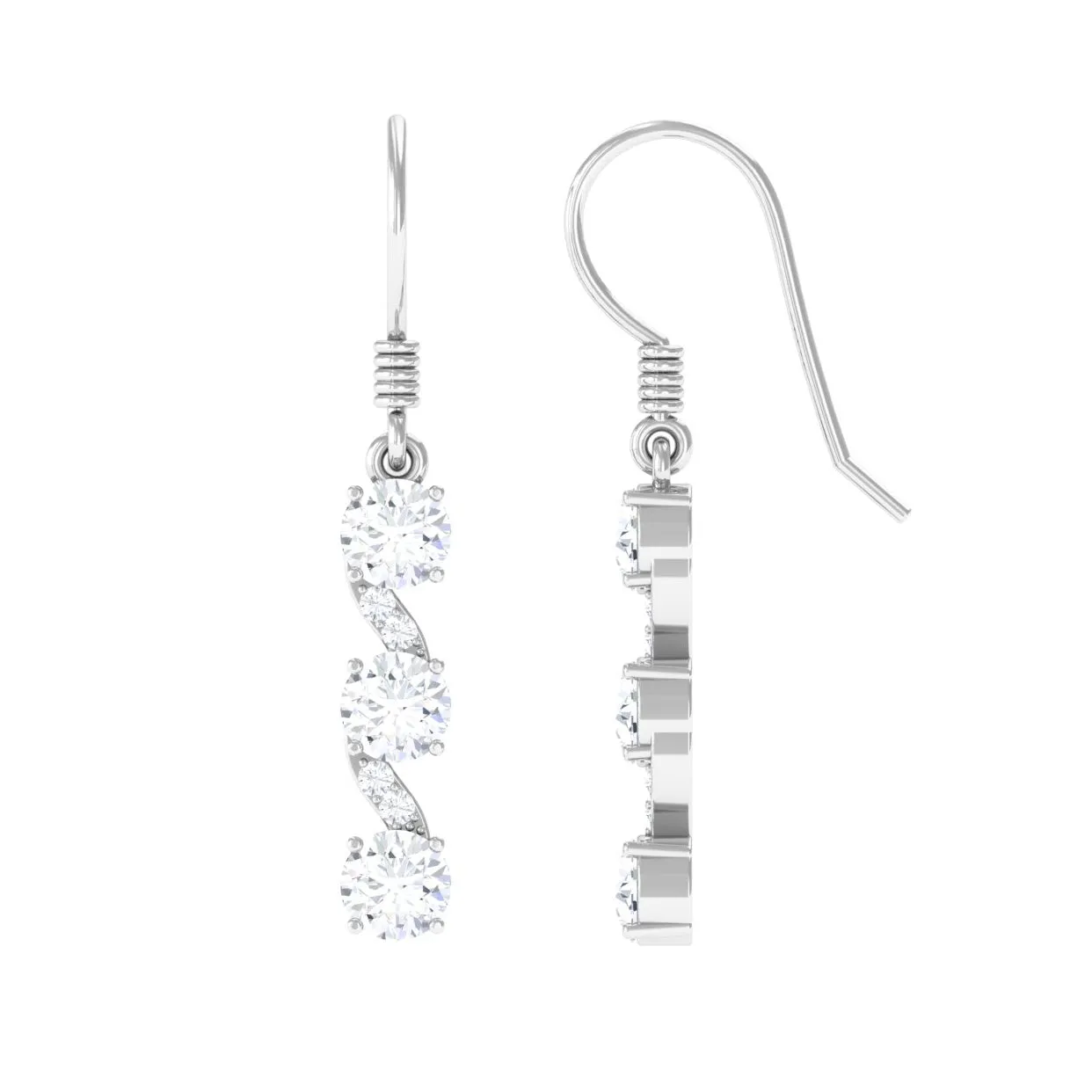 2 CT Round Moissanite Three Stone Dangle Drop Earrings