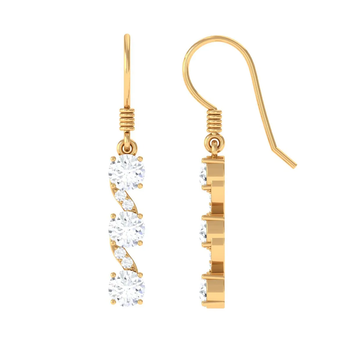 2 CT Round Moissanite Three Stone Dangle Drop Earrings