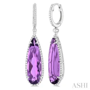 23x7 MM Pear Shape Amethyst and 3/8 ctw Round Cut Diamond Halo Semi Precious Earrings in 14K White Gold