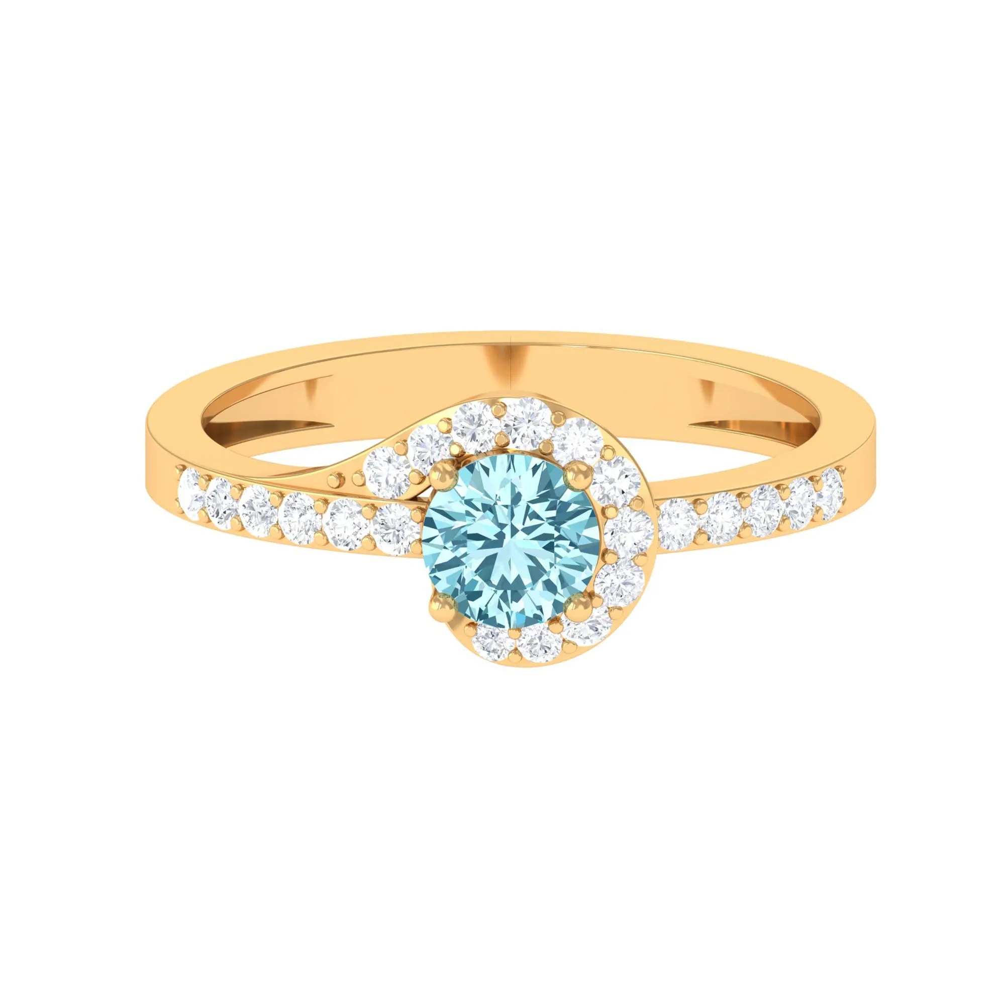 3/4 Ct Aquamarine and Diamond Halo Engagement Ring