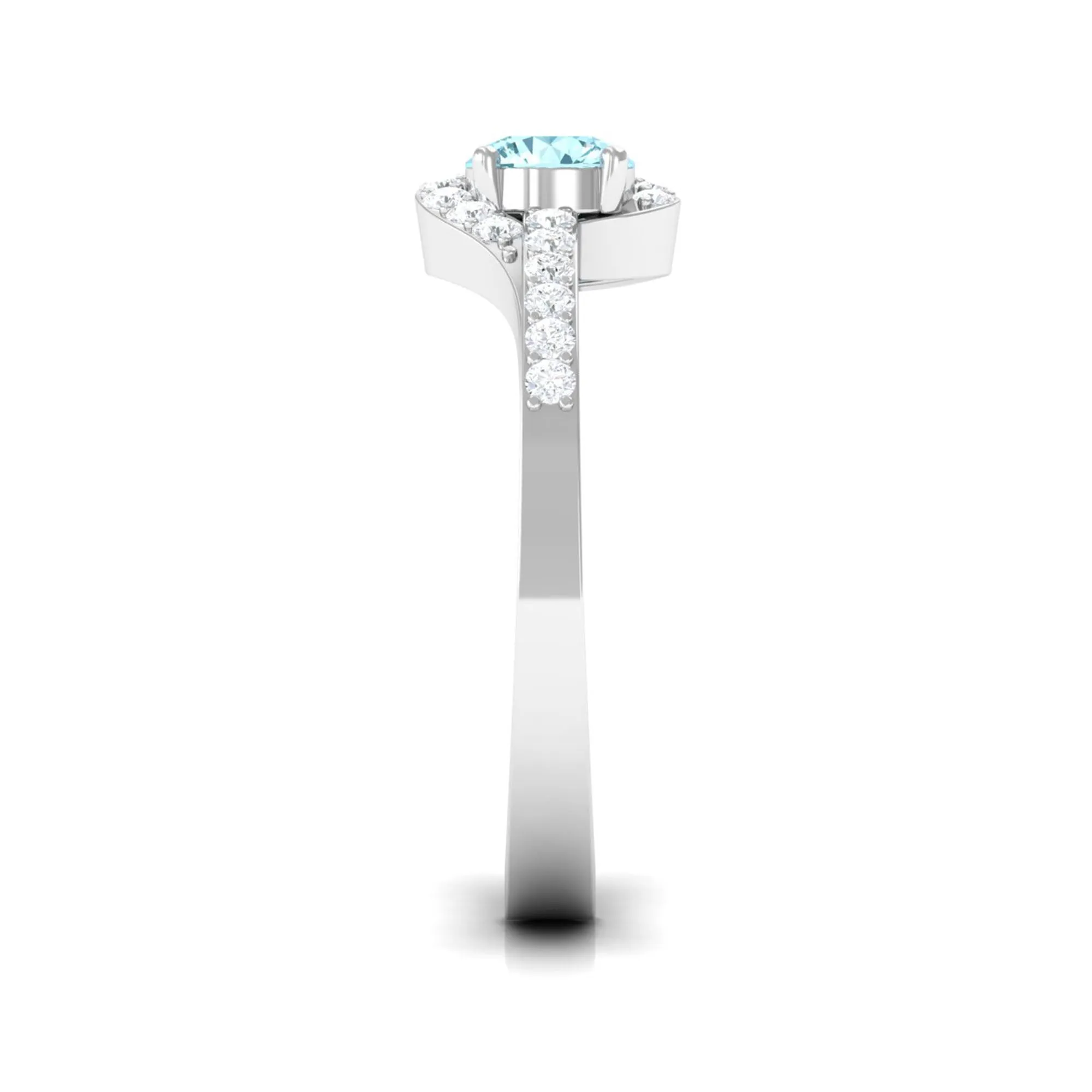 3/4 Ct Aquamarine and Diamond Halo Engagement Ring