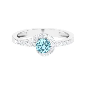 3/4 Ct Aquamarine and Diamond Halo Engagement Ring