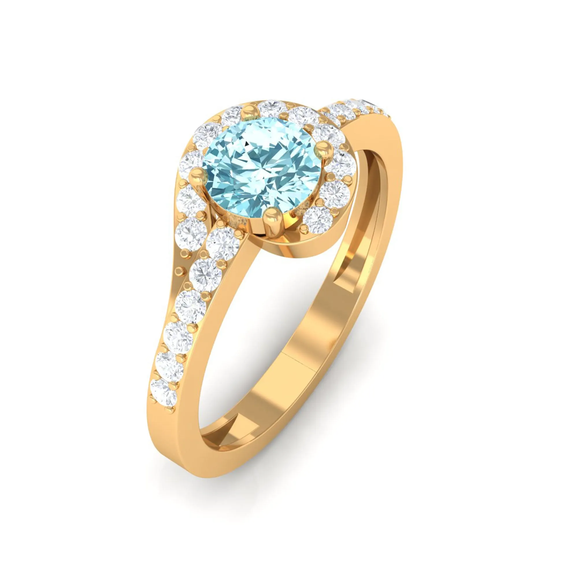 3/4 Ct Aquamarine and Diamond Halo Engagement Ring