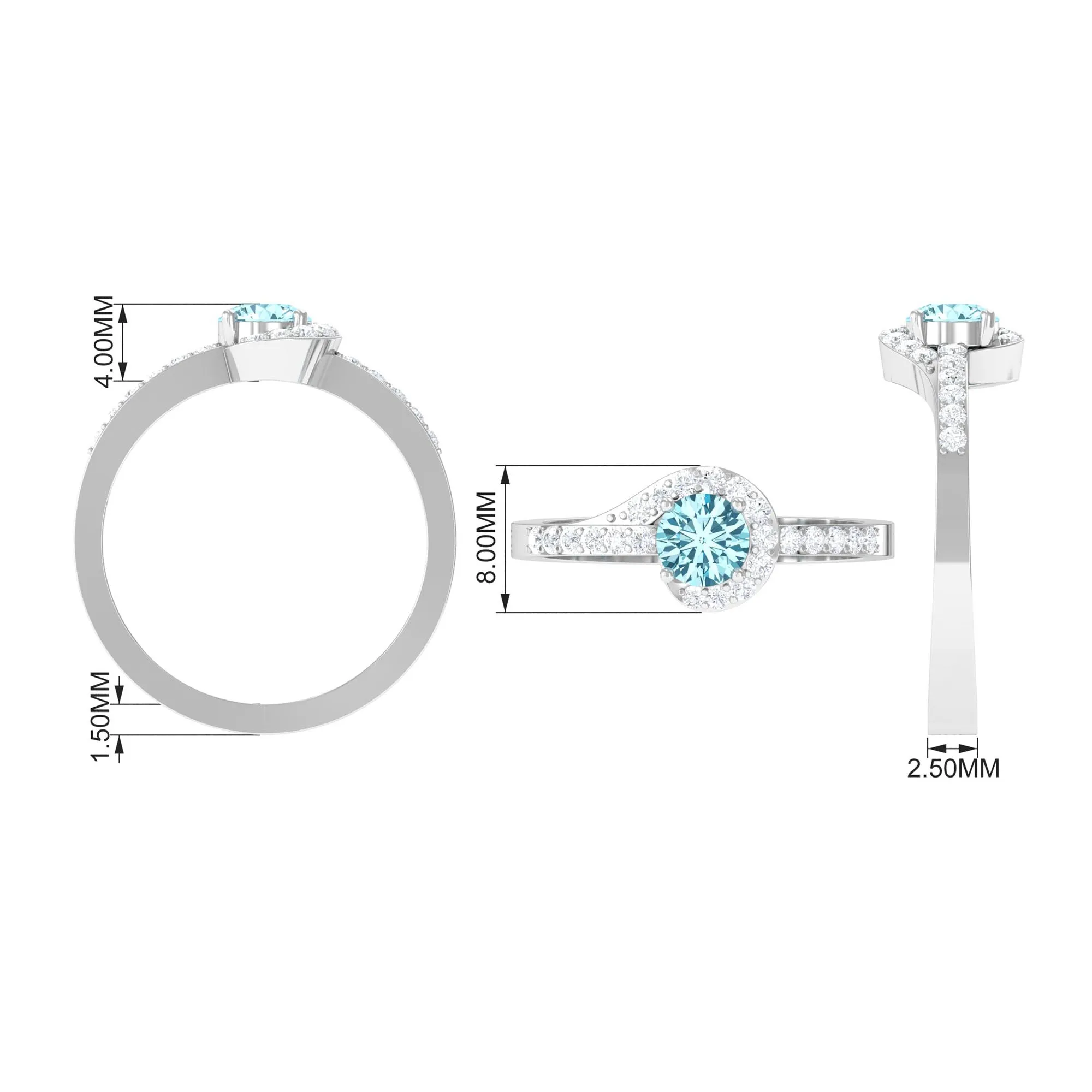 3/4 Ct Aquamarine and Diamond Halo Engagement Ring