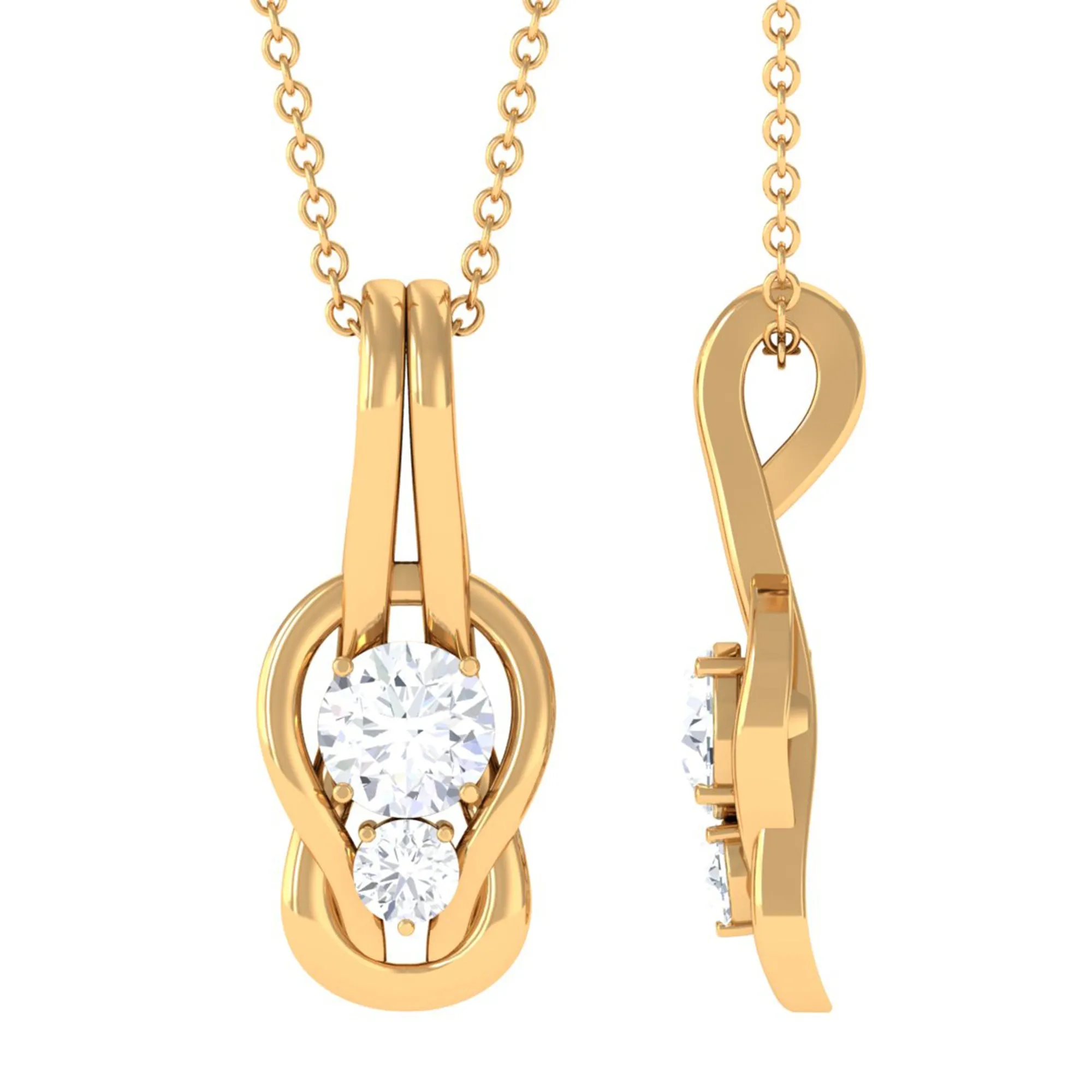 3/4 CT Two Stone Moissanite Infinity Knot Promise Pendant Necklace