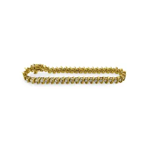 3.60ctw Round Brilliant Diamond S-Link Tennis Bracelet in 14k Yellow Gold
