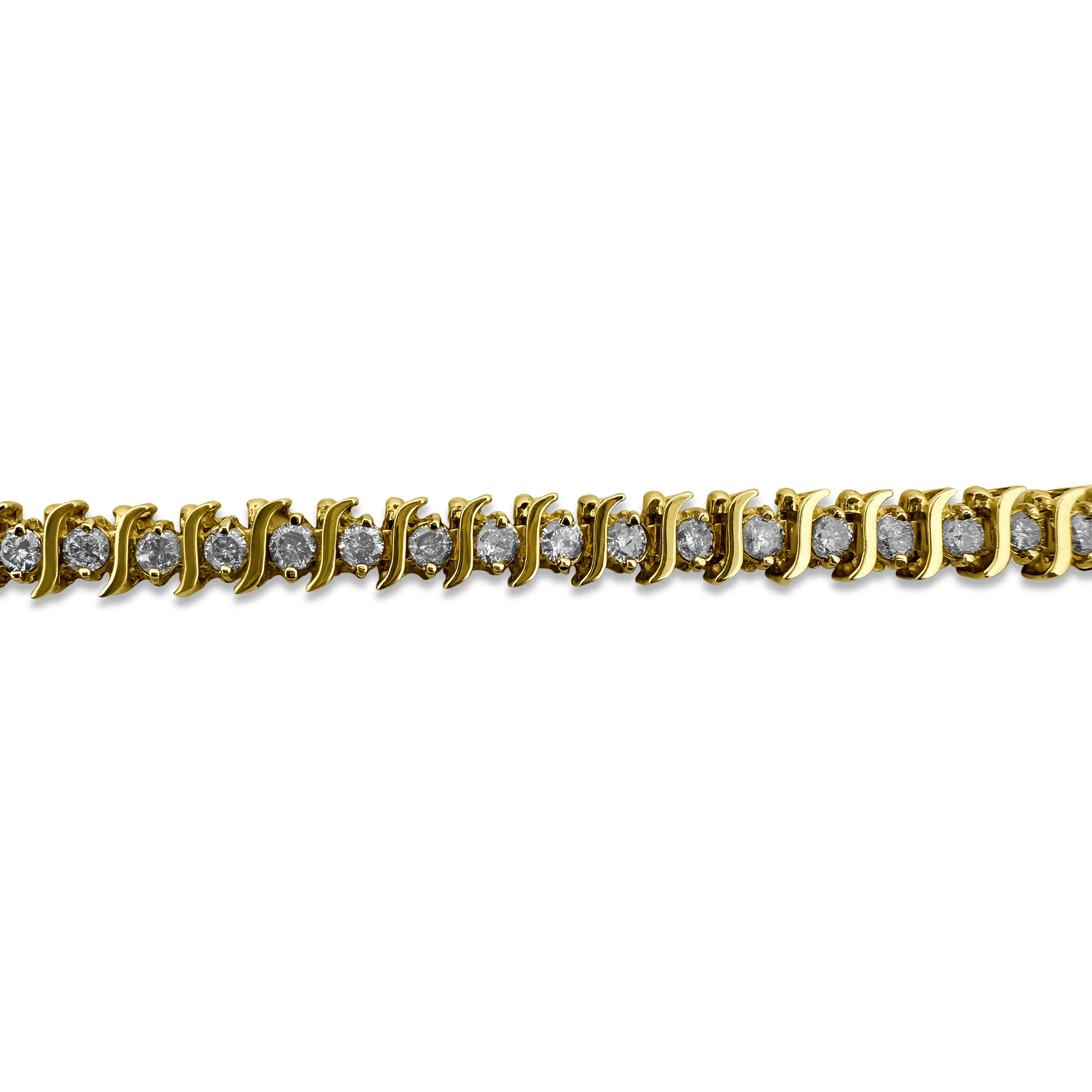 3.60ctw Round Brilliant Diamond S-Link Tennis Bracelet in 14k Yellow Gold