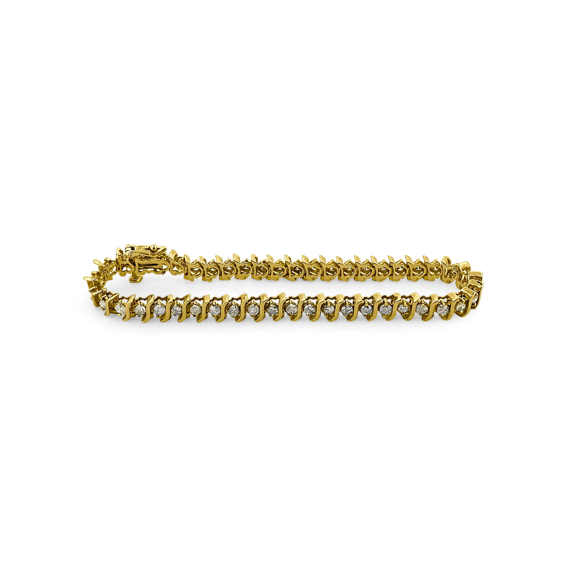 3.60ctw Round Brilliant Diamond S-Link Tennis Bracelet in 14k Yellow Gold