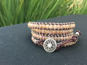 4-Wrap Bracelet - Silver/Peach Moonstone