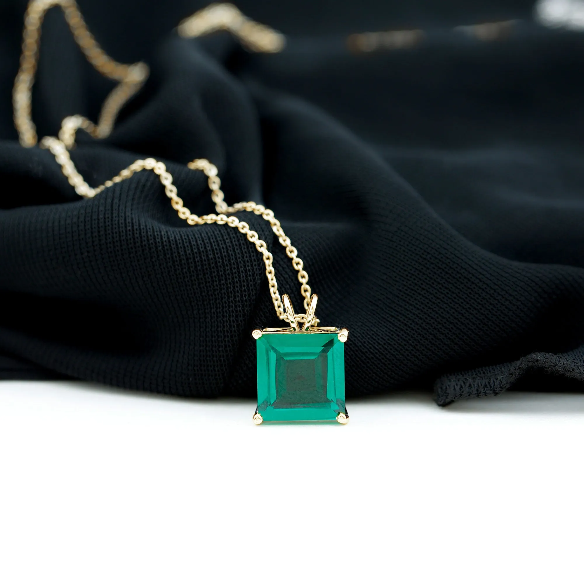 5 CT Princess Cut Created Emerald Solitaire Pendant