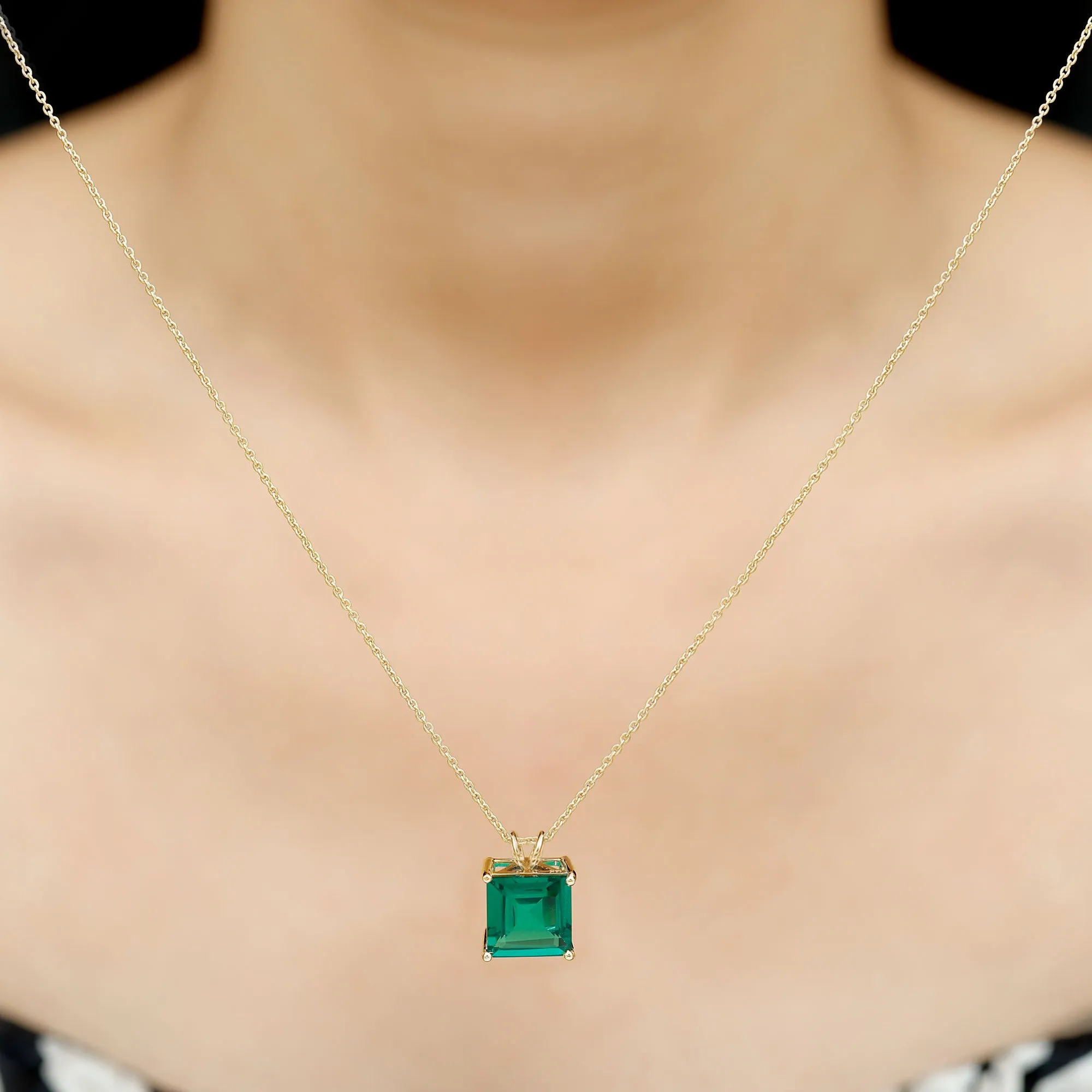 5 CT Princess Cut Created Emerald Solitaire Pendant