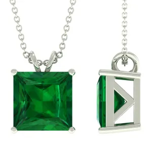5 CT Princess Cut Created Emerald Solitaire Pendant