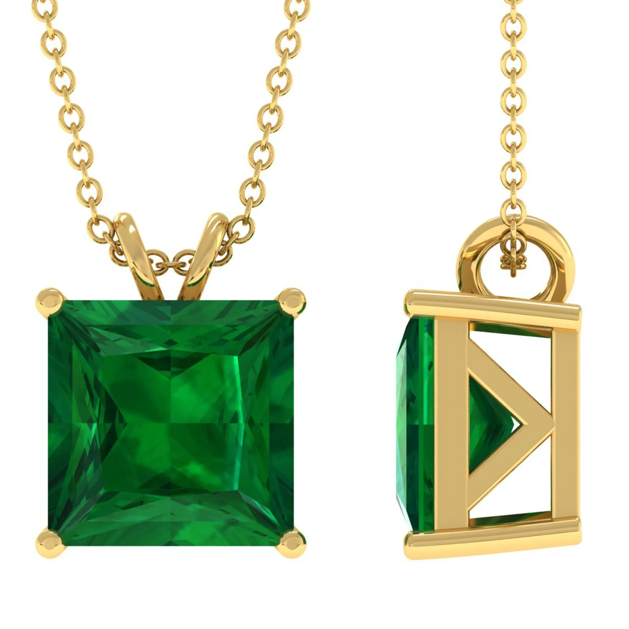 5 CT Princess Cut Created Emerald Solitaire Pendant