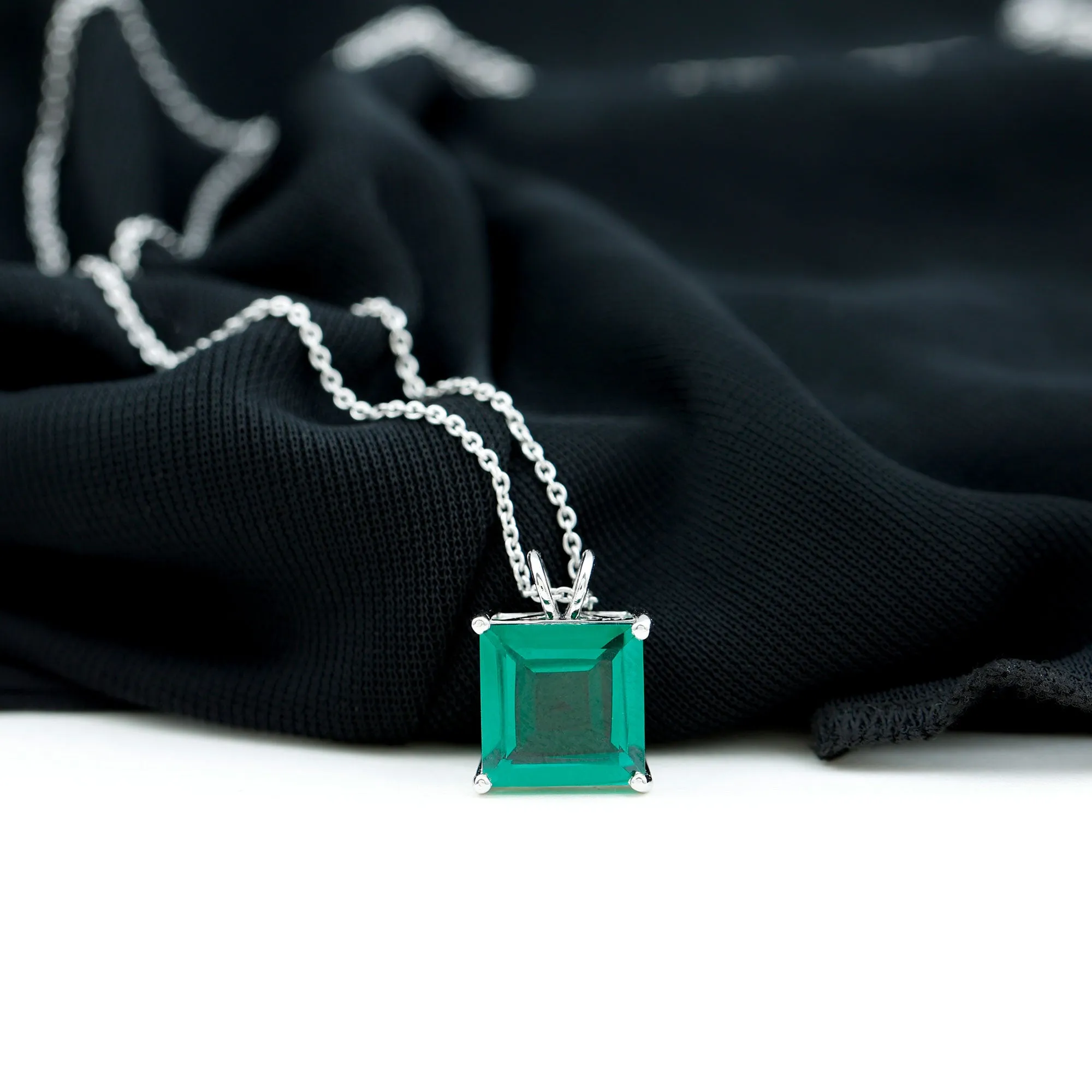 5 CT Princess Cut Created Emerald Solitaire Pendant