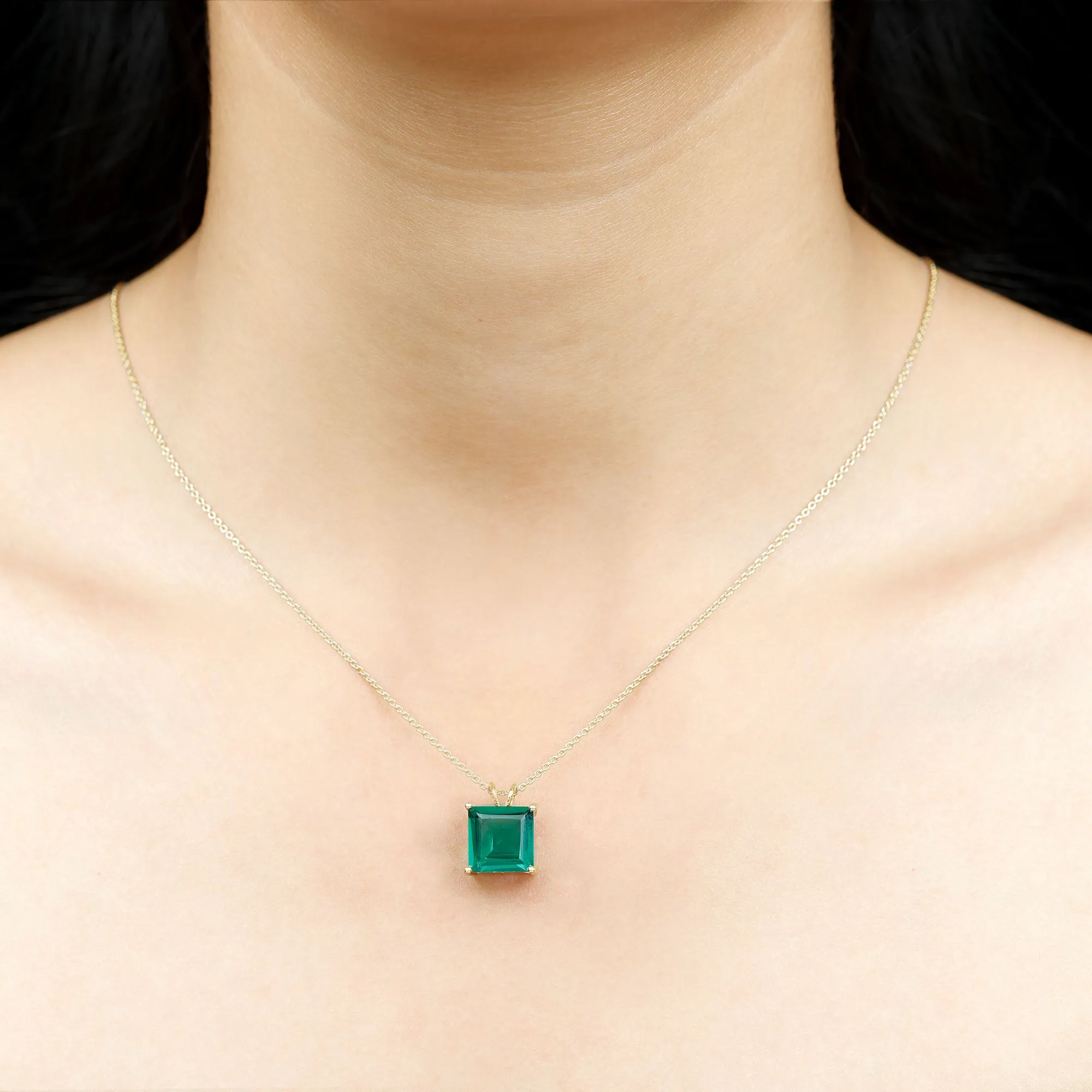 5 CT Princess Cut Created Emerald Solitaire Pendant