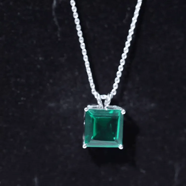 5 CT Princess Cut Created Emerald Solitaire Pendant