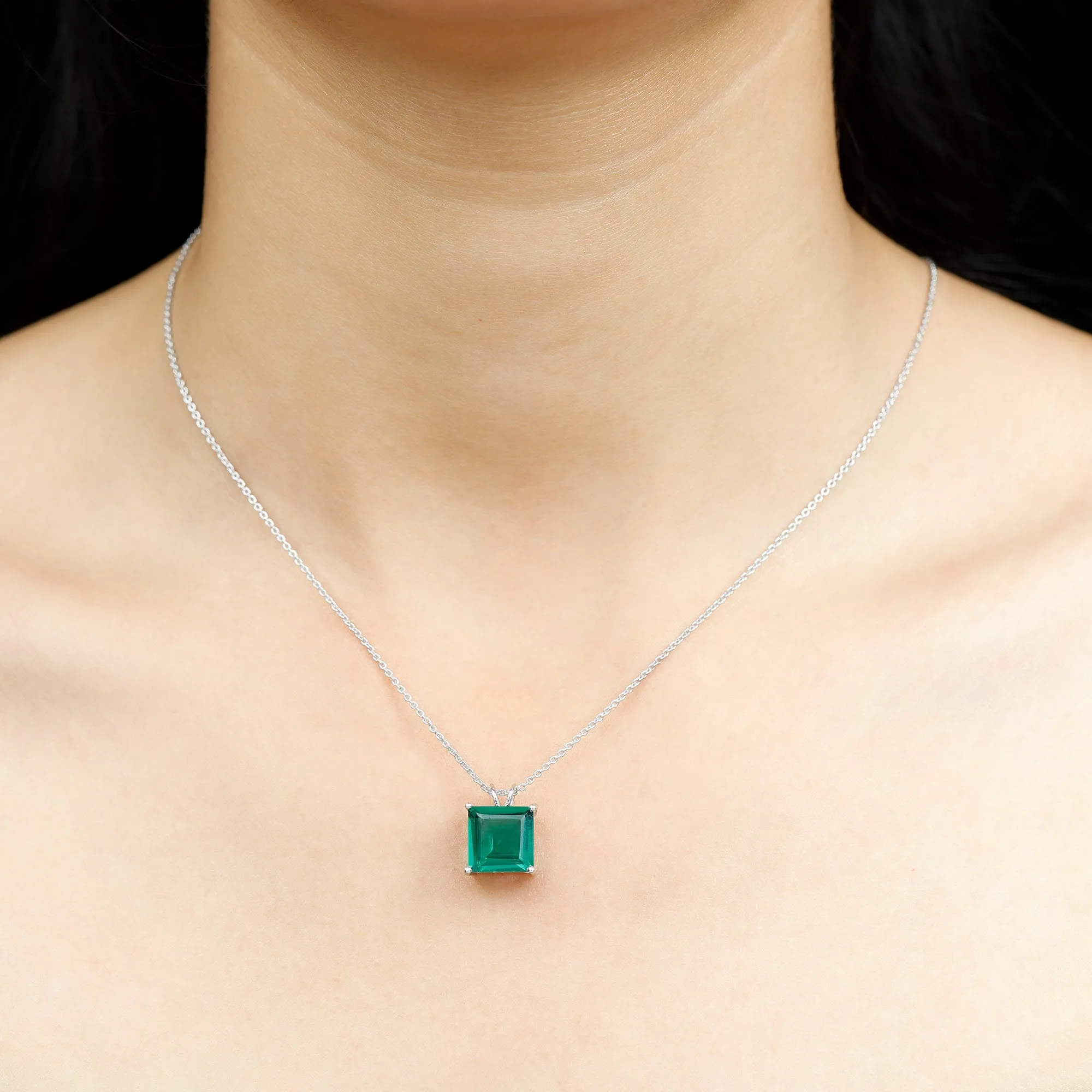 5 CT Princess Cut Created Emerald Solitaire Pendant