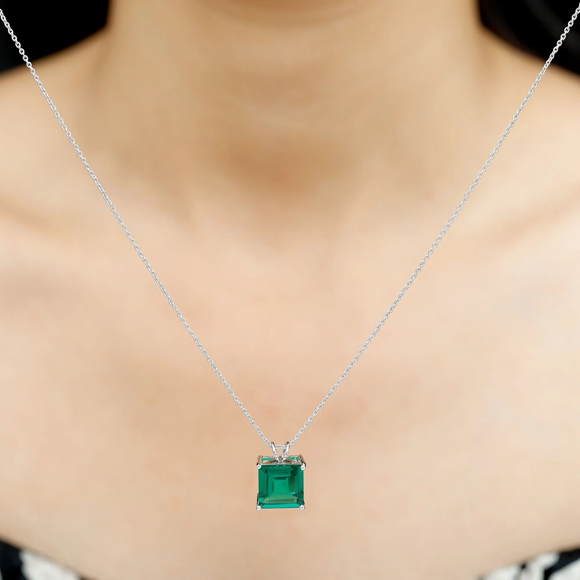 5 CT Princess Cut Created Emerald Solitaire Pendant