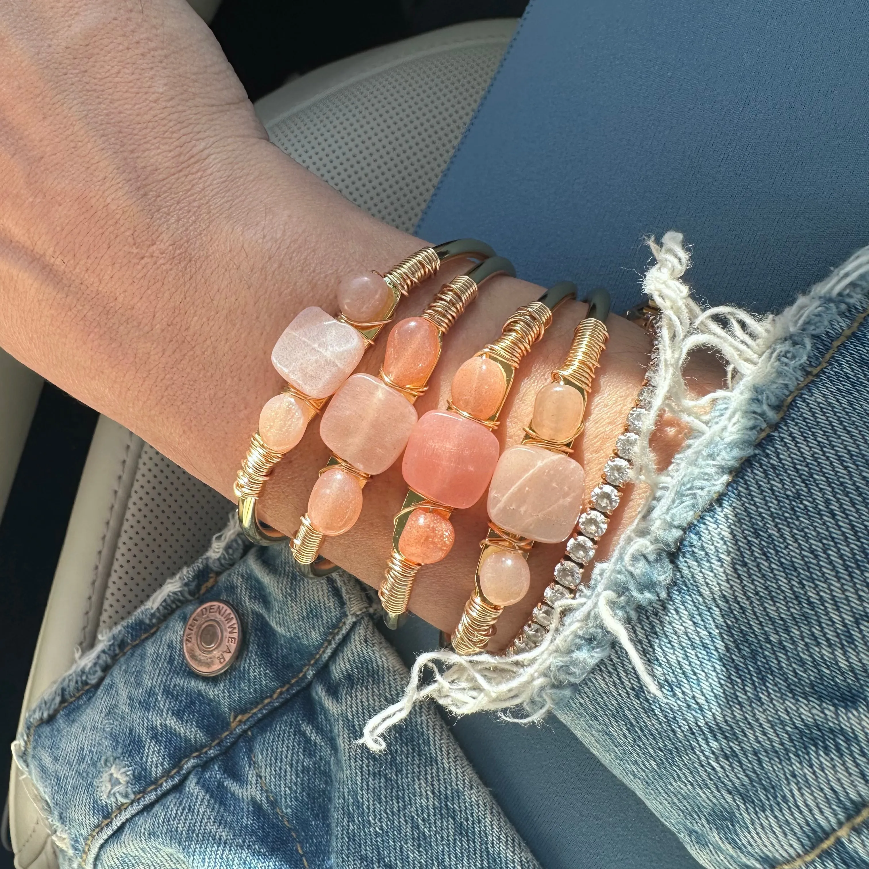 5 for 60% Off - Peach Moonstone Cuff: The Georgia (Gold)