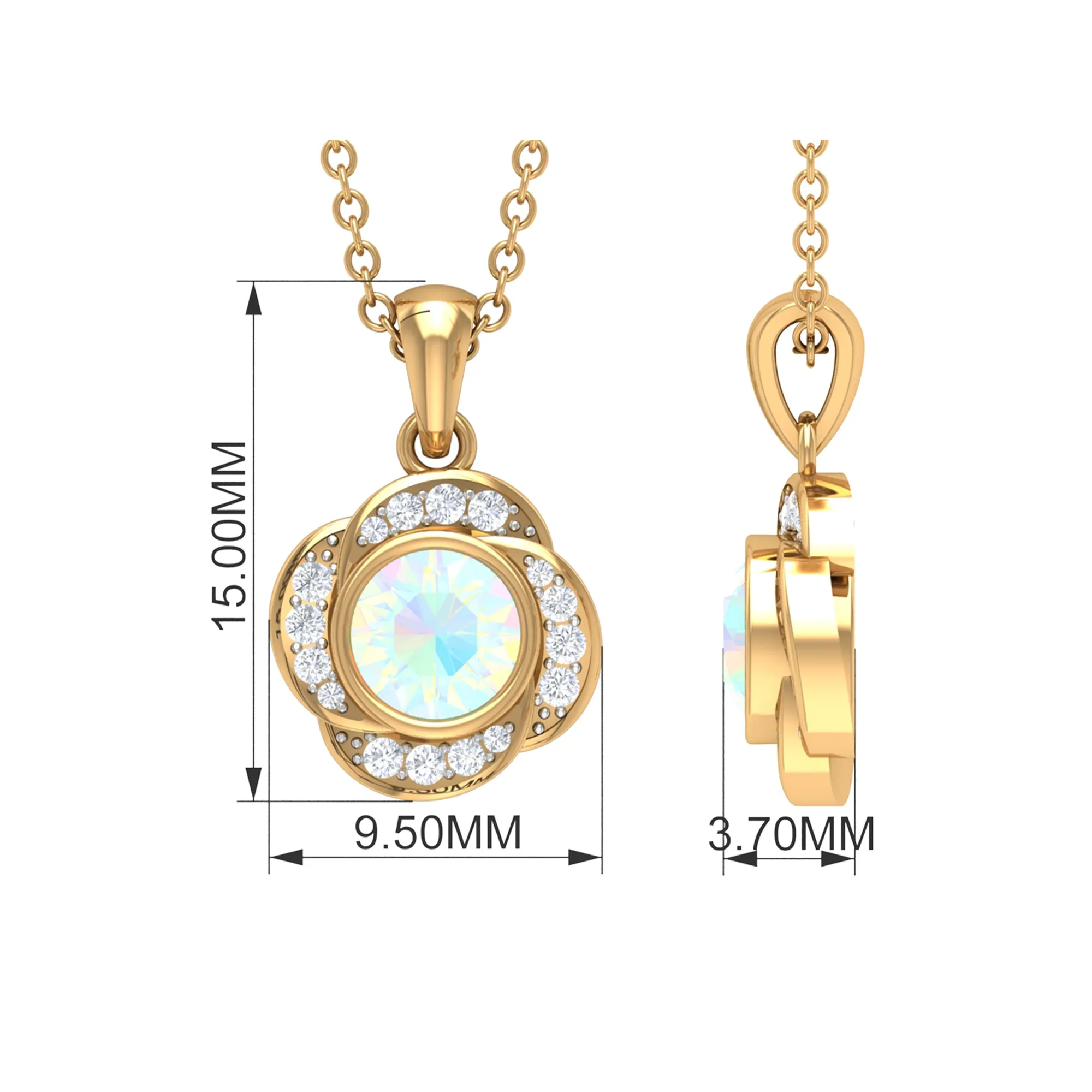 5 MM Round Shape Ethiopian Opal and Diamond Floral Pendant