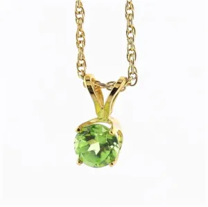 5mm Round Peridot Solitaire Pendant Necklace 14k Yellow Gold August Birthstone