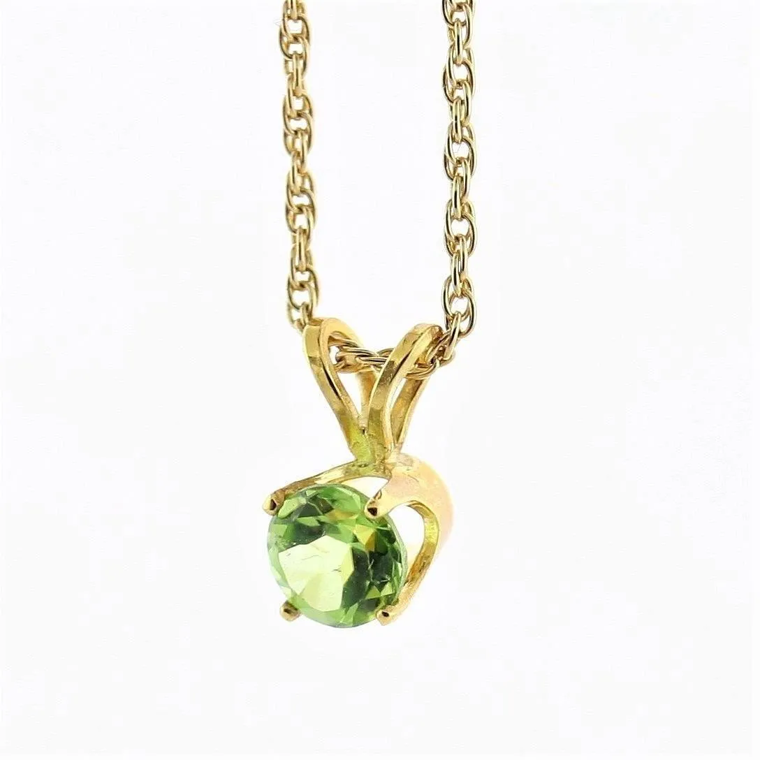 5mm Round Peridot Solitaire Pendant Necklace 14k Yellow Gold August Birthstone
