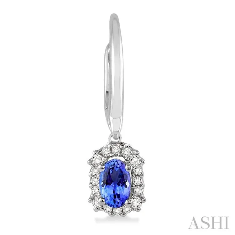 5x3 MM Oval Cut Tanzanite and 1/6 ctw Round Cut Diamond Precious Earrings in 14K White Gold