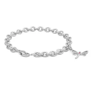6 3/4 In Sterling Silver Pink Sapphire Dragonfly Charm Bracelet For Girls