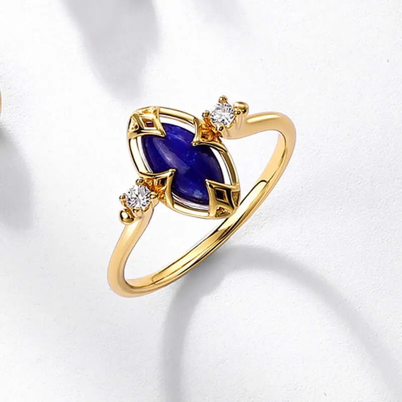 925 Silver Oval Lapis Lazuli CZ Diamond Adjustable Ring