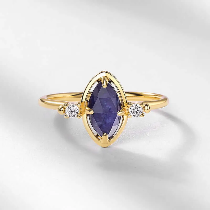 925 Silver Oval Lapis Lazuli CZ Diamond Adjustable Ring