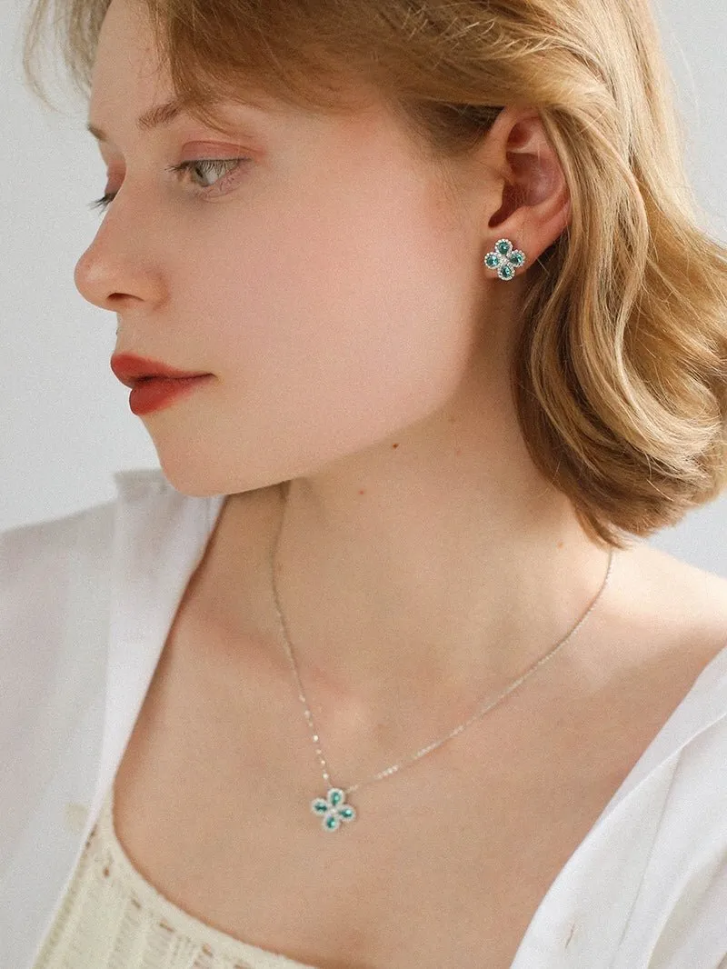 925 Sterling Silver Sky Blue Four-Leaf Stud Earrings