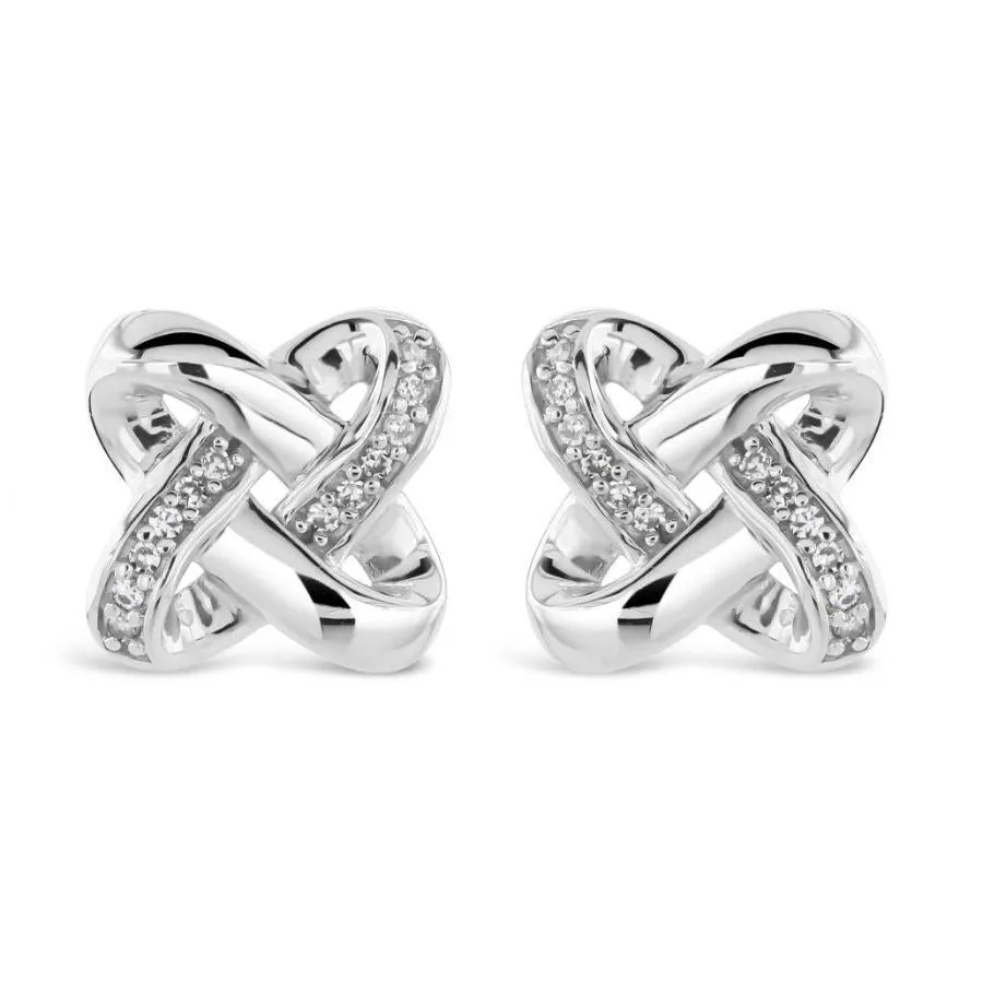 9ct White Gold Diamond Set Celtic Twist Stud Earrings