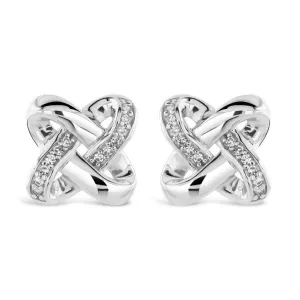 9ct White Gold Diamond Set Celtic Twist Stud Earrings