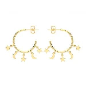 Acotis Silver Gold Plated Star & Moon Earrings G51224CP
