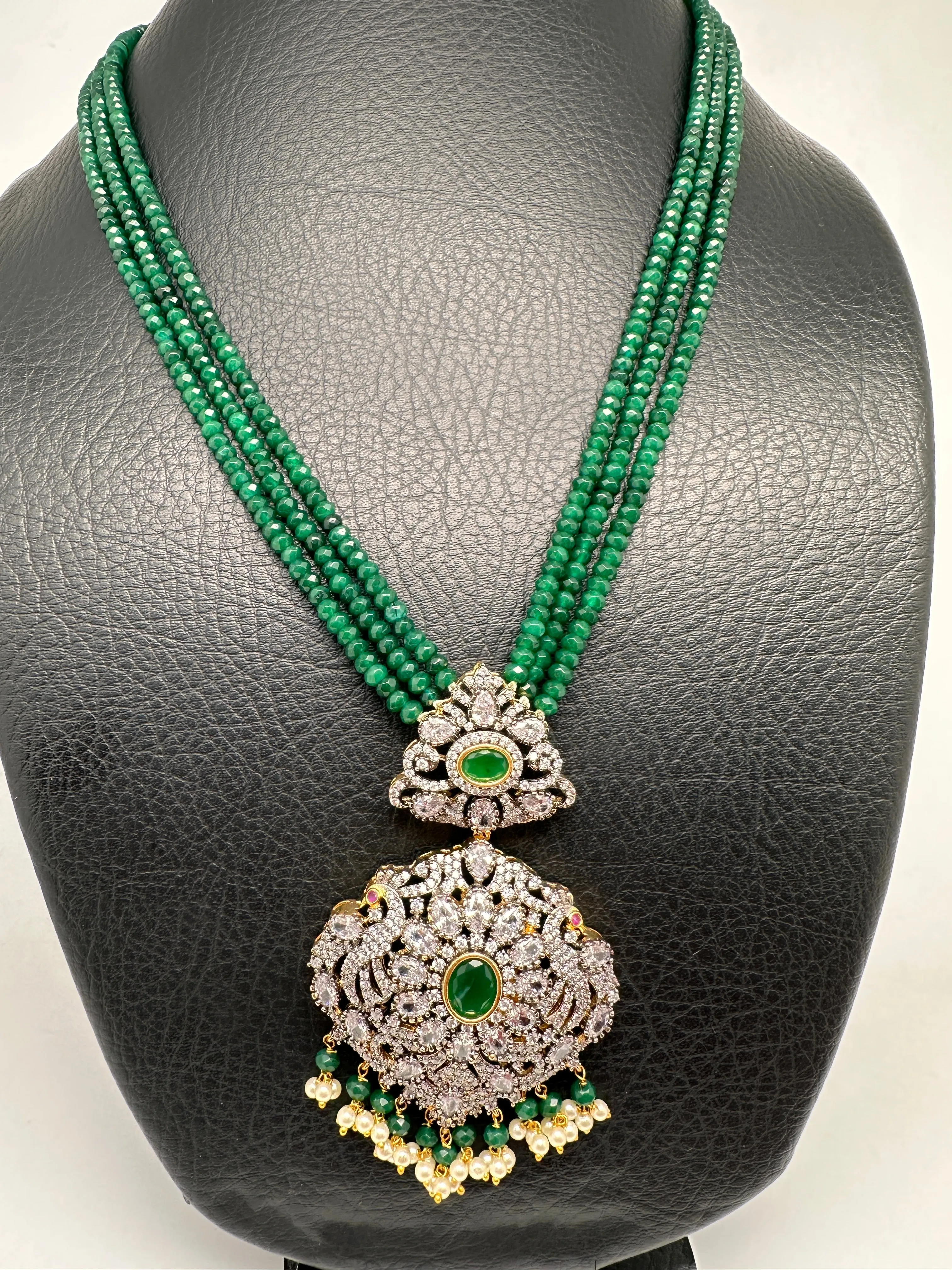 AD Green Stone Pendent Emerald Green Beads Mala