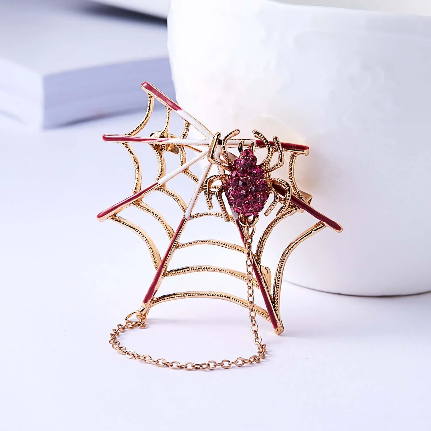 Alloy Red Spider Full CZ Diamond Brooch