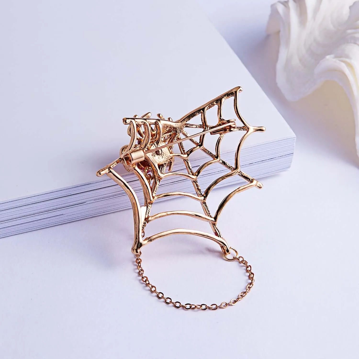 Alloy Red Spider Full CZ Diamond Brooch