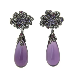 Amethyst, Sapphire and Diamond Drop Earrings