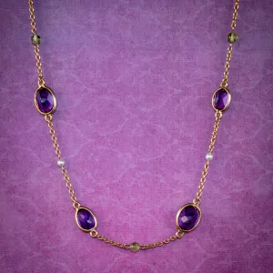 Antique Edwardian Suffragette Chain Necklace 15ct Gold Circa 1910