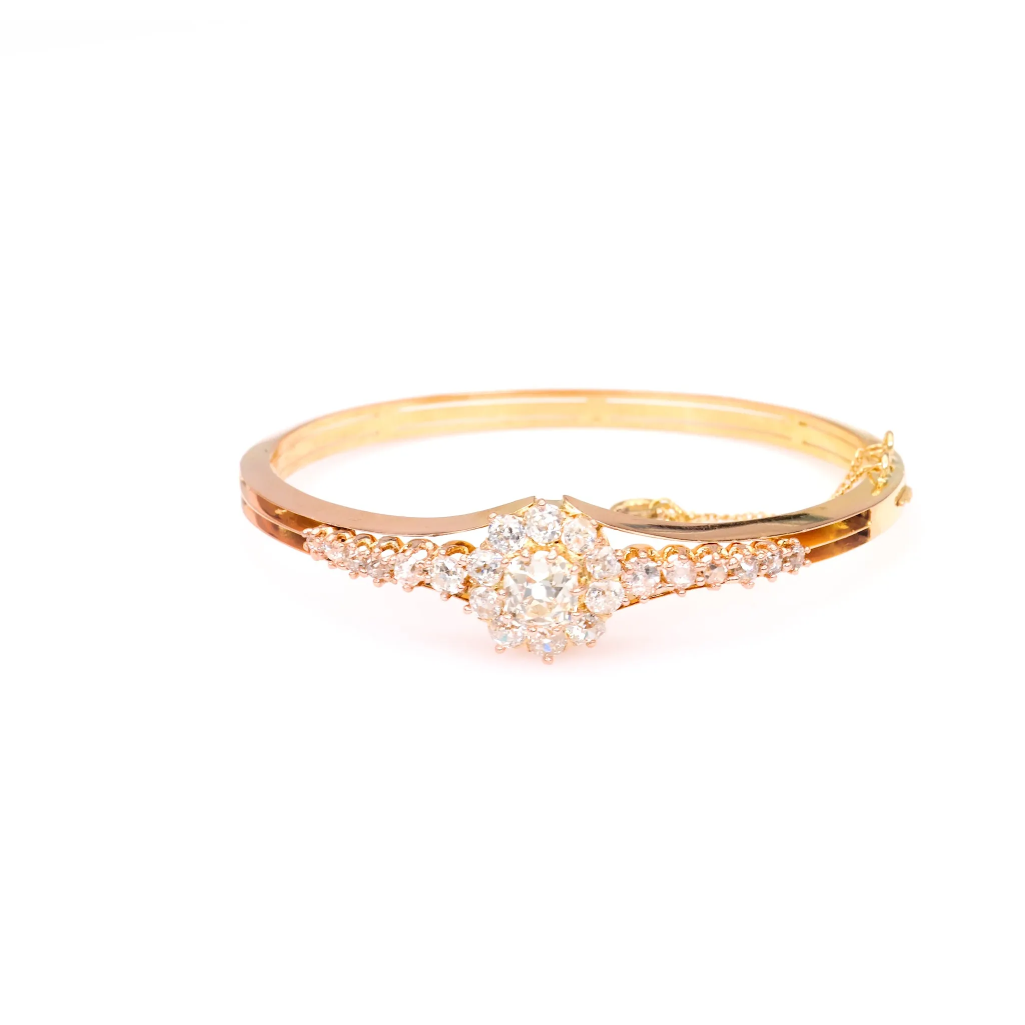 Antique French Diamond 18k Rose Gold Bangle Bracelet