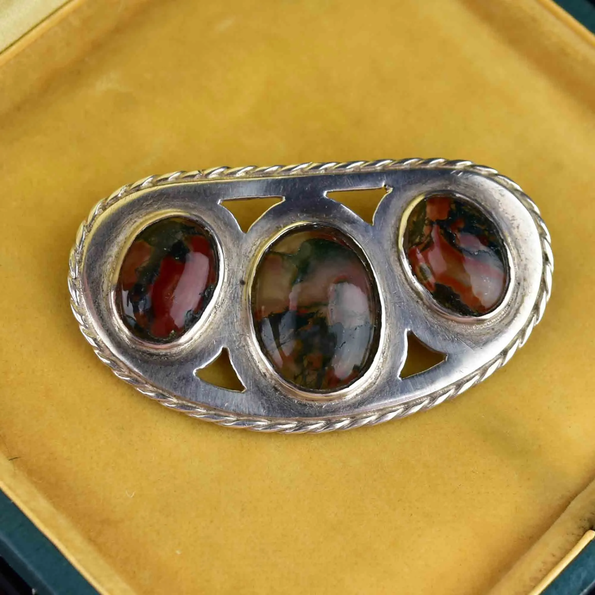 Antique Silver Scottish Moss Agate Brooch