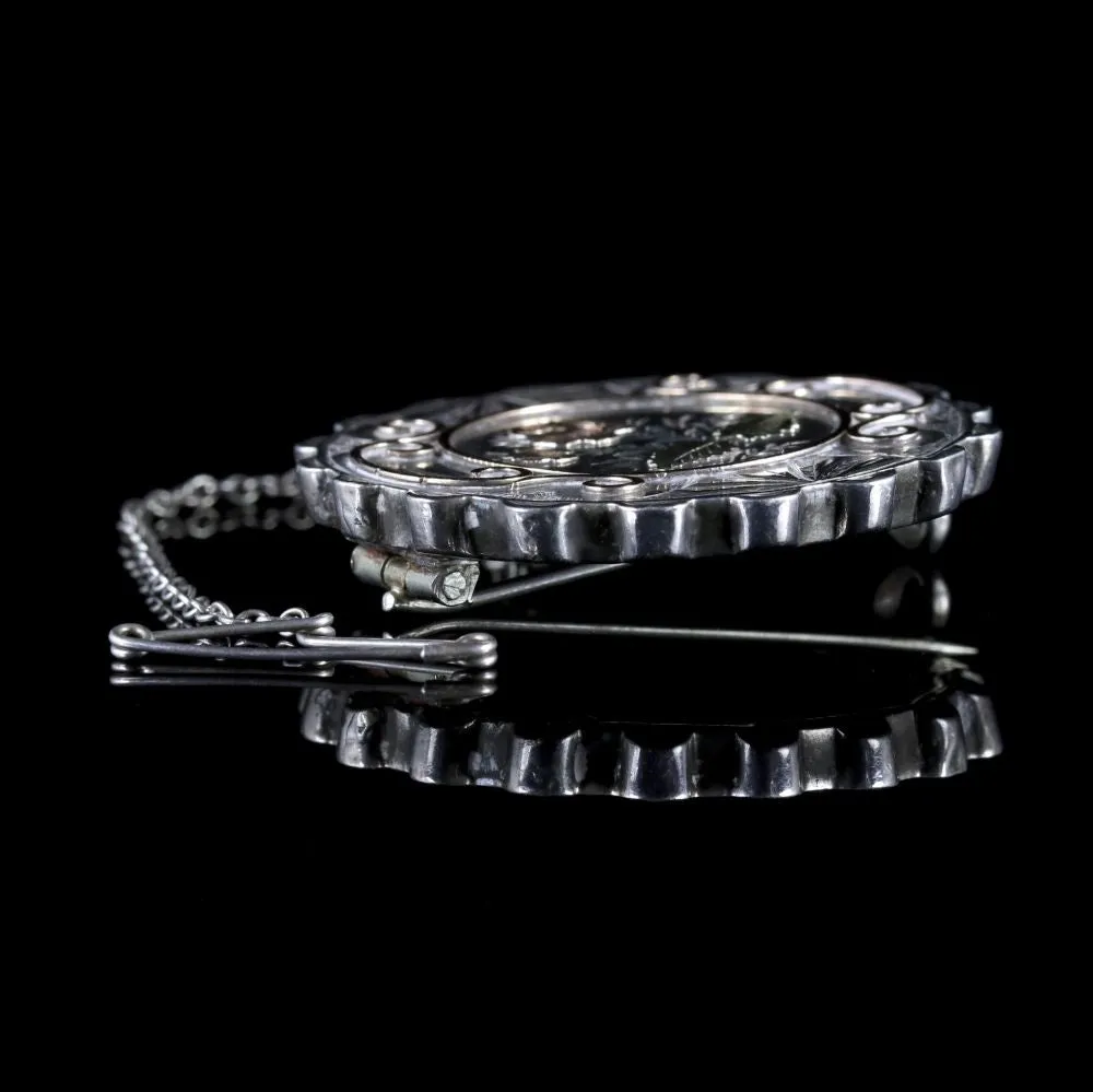 Antique Victorian Sterling Silver Floral Brooch Circa 1880
