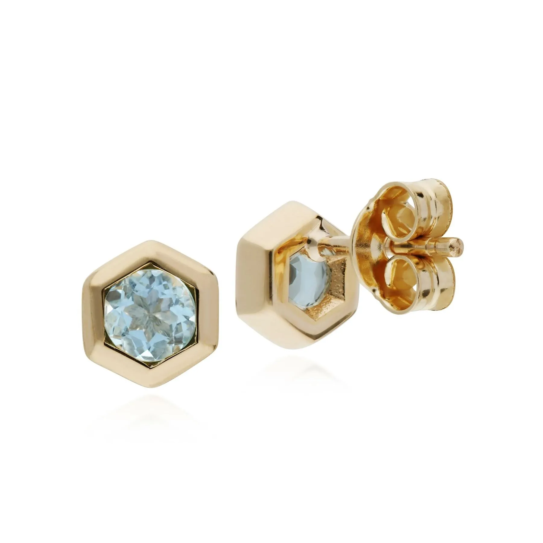 Aquamarin Ohrring, 9 Karat Gelbgold Aquamarin Hexagon Ohrstecker