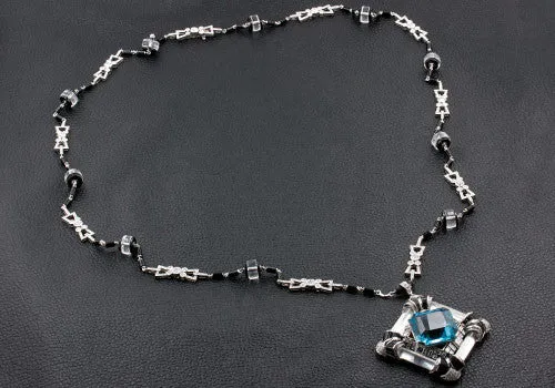Aquamarine Necklace with Diamonds, Onyx & Rock Crystal