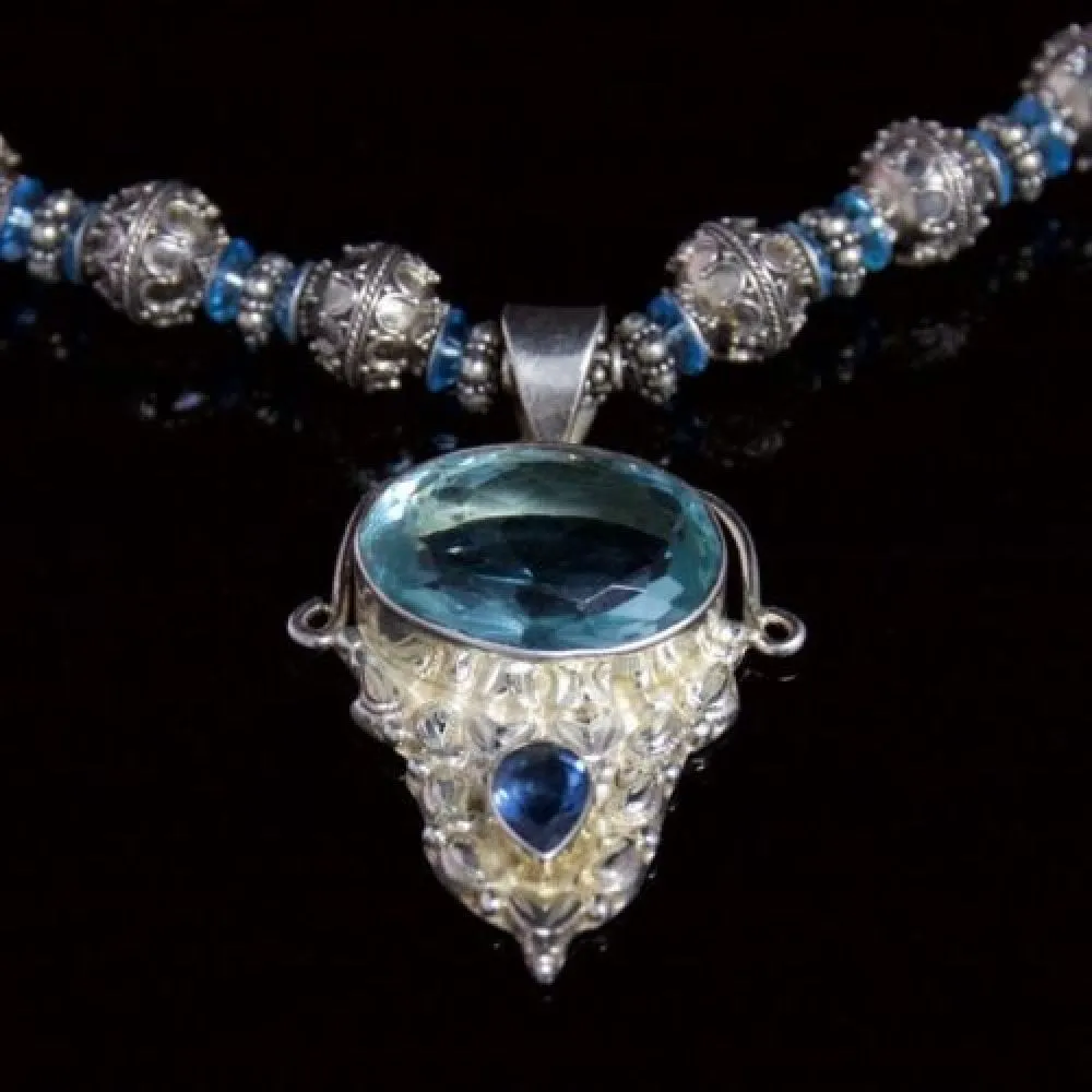 Aquamarine Silver Large Pendant Aqua Necklace – Fabulous Collar