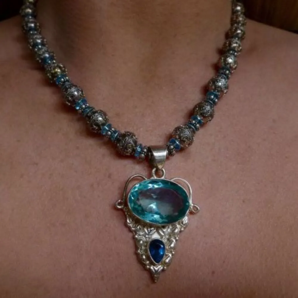 Aquamarine Silver Large Pendant Aqua Necklace – Fabulous Collar