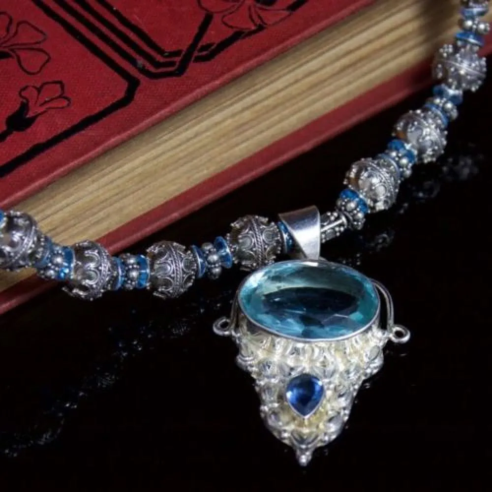 Aquamarine Silver Large Pendant Aqua Necklace – Fabulous Collar